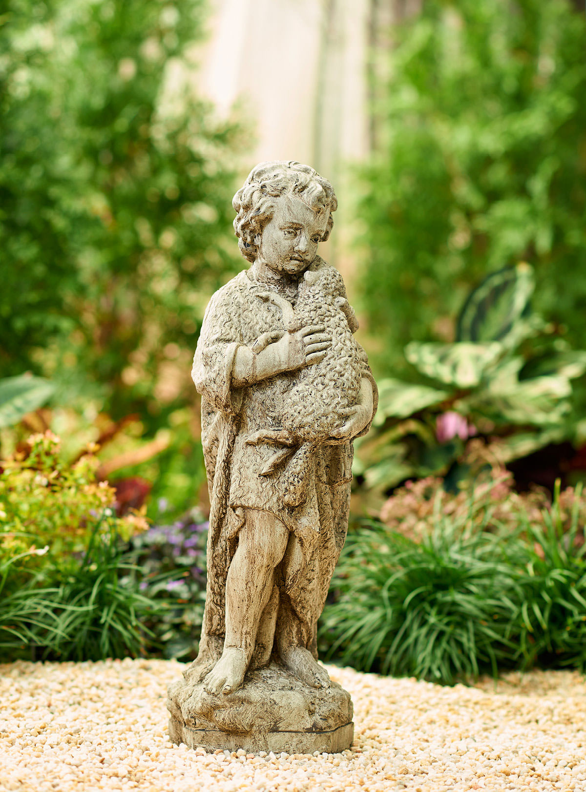 10048 Shepherd Boy with Lamb Statuary Unique Stone Antique Garden 